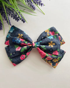 Black Floral Bow