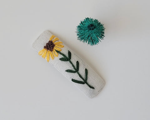 Sunflower Embroidered Snap Clip